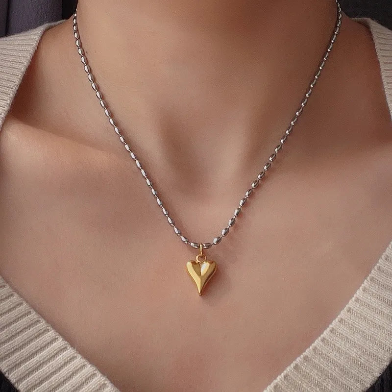 COLLAR CORAZON CADENA BICOLOR
