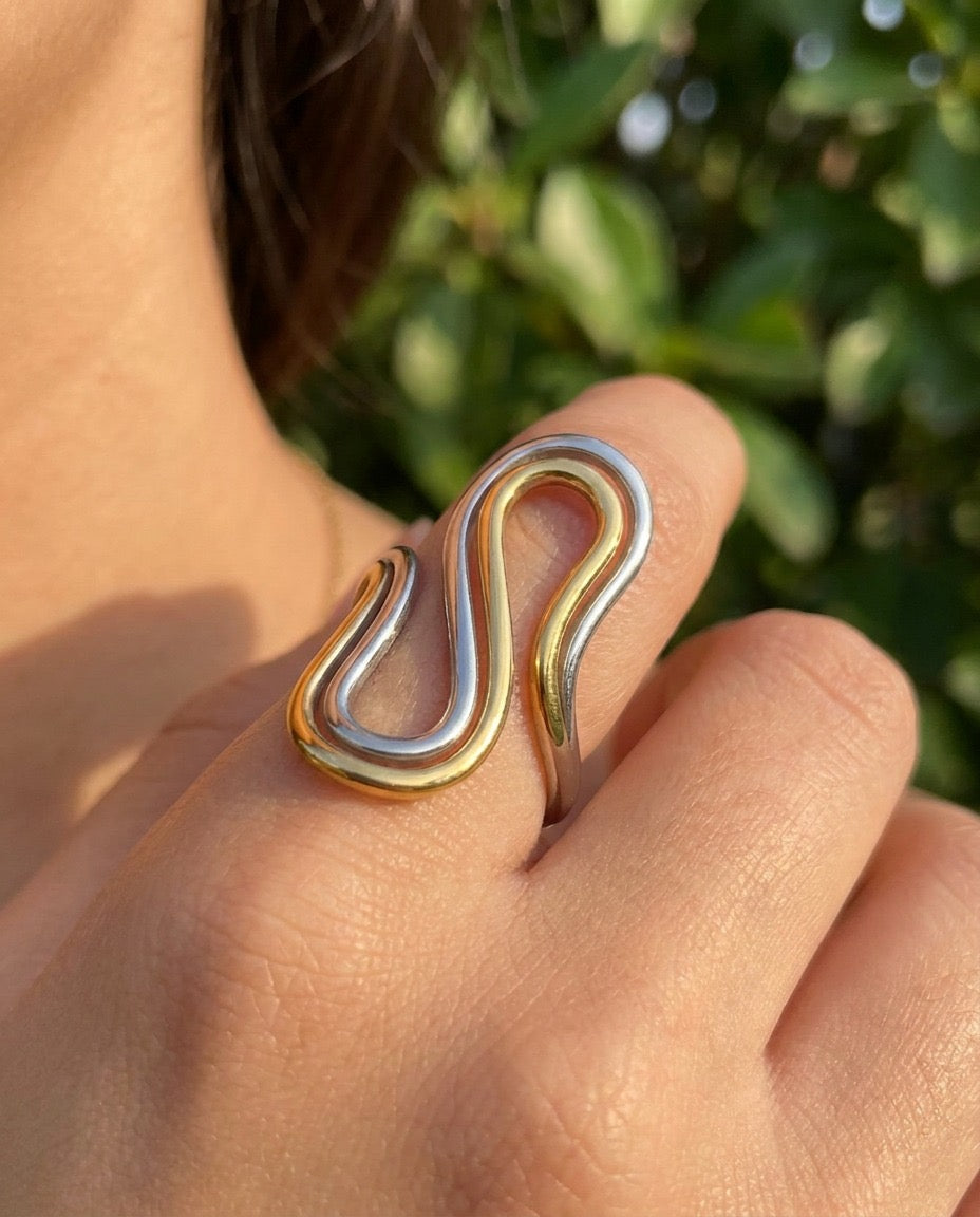 ANILLO DOBLE ONDA BICOLOR
