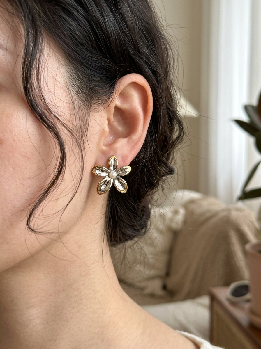 ARETE FLOR ACERO BICOLOR