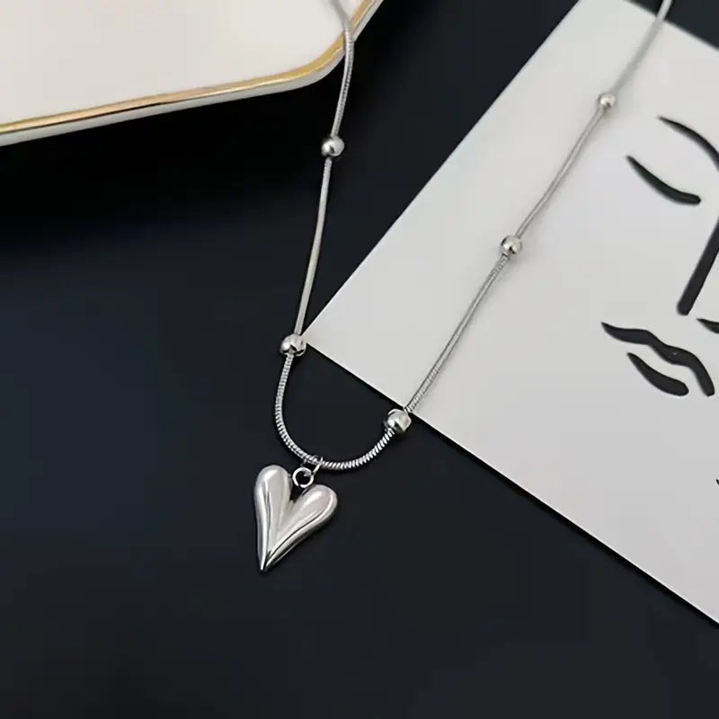 COLLAR CORAZON CADENA BOLITAS PLATA