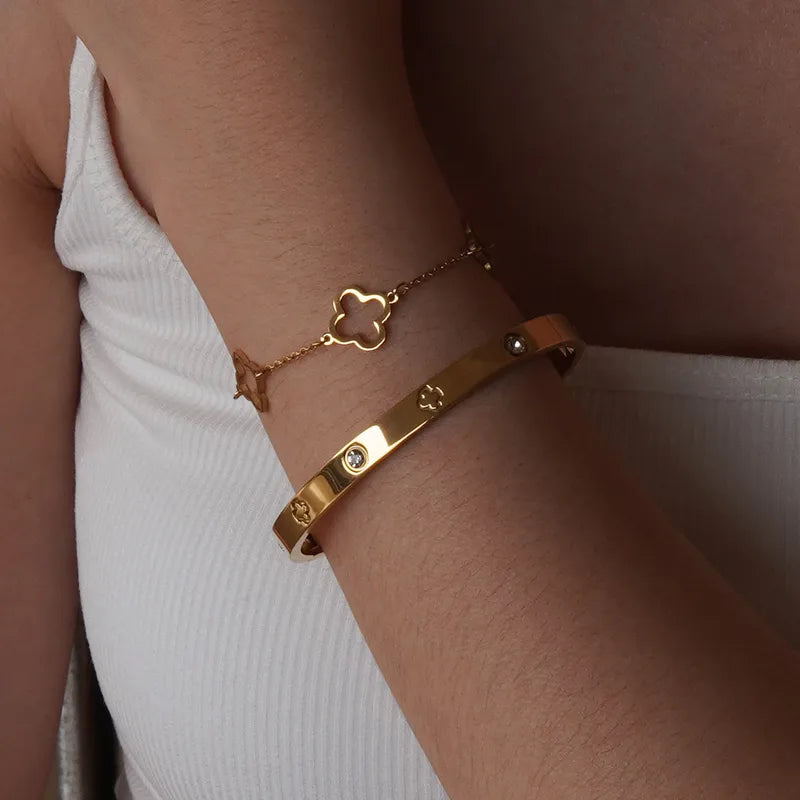 BRAZALETE TREBOL 4 HOJAS DORADO