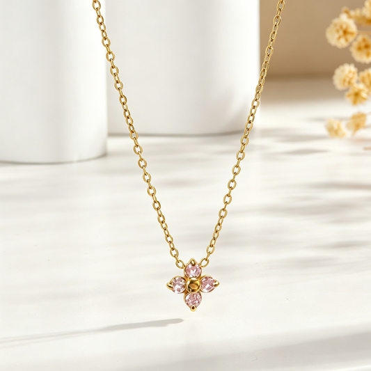 COLLAR TREBOL MINI ROSA