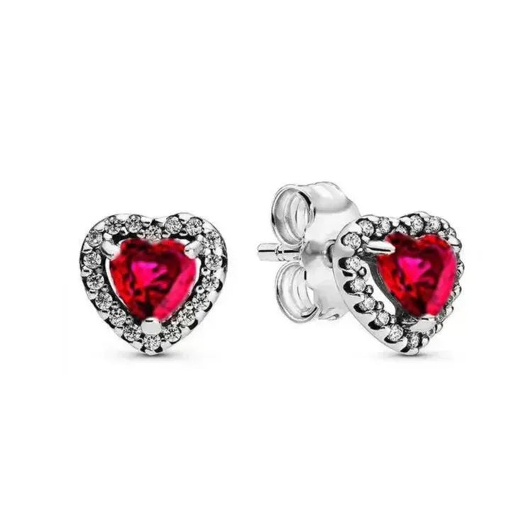 ARETES CORAZÓN ROJO PLATA .925