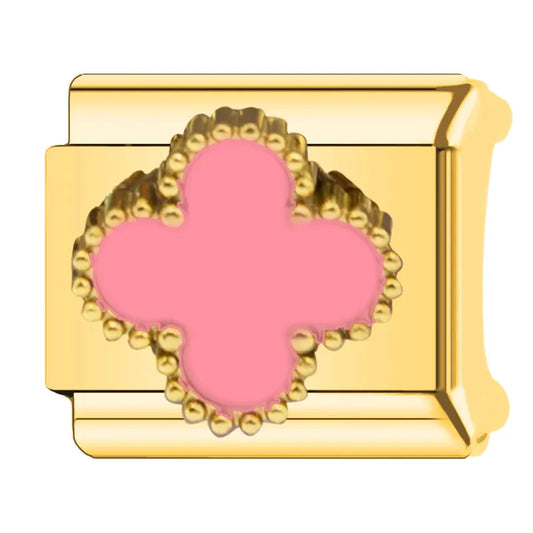 CHARM TREBOL ROSA DORADO