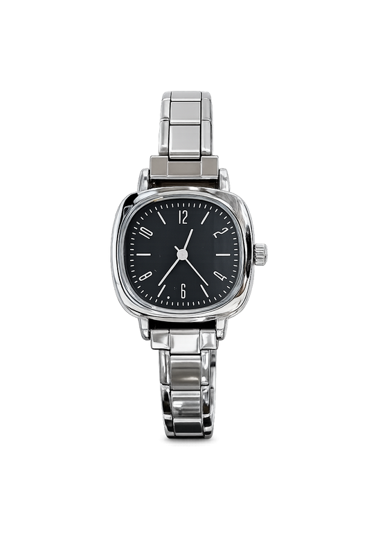 Reloj italiano cuadrado plateado