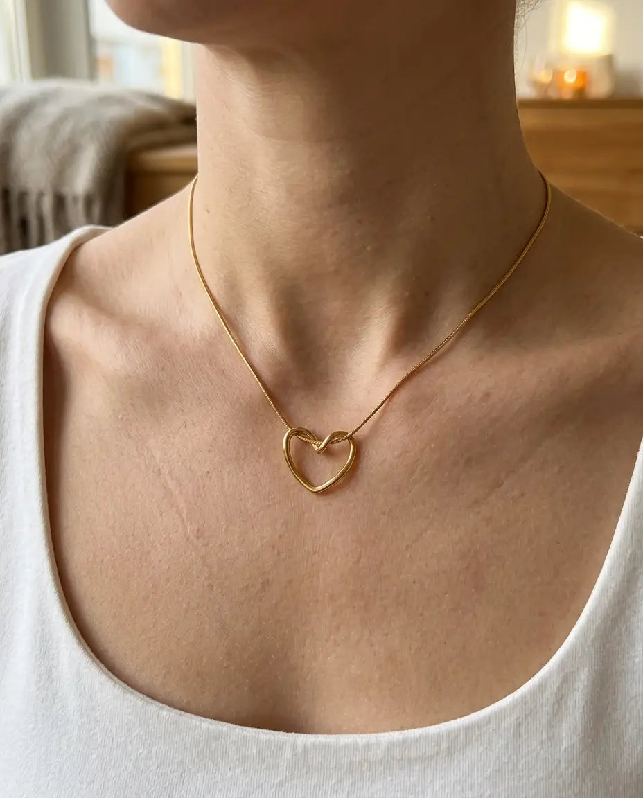 COLLAR CORAZON LISTON ACERO DORADO