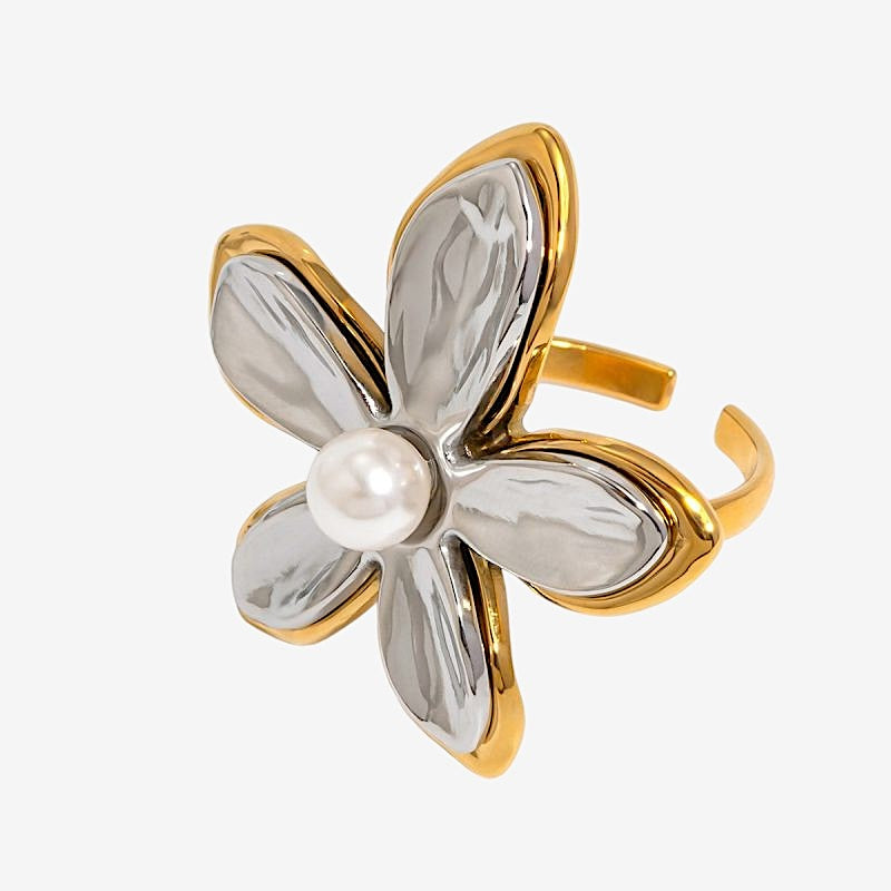 ANILLO FLOR PERLA BICOLOR