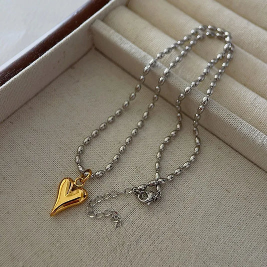 COLLAR CORAZON CADENA BICOLOR