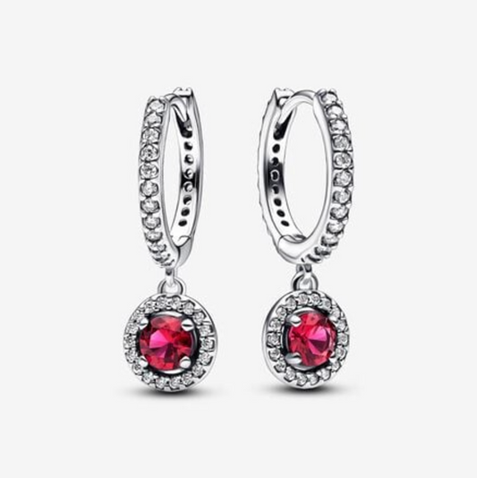 PENDIENTES DE ARO CIRCULO ROJO BRILLANTE