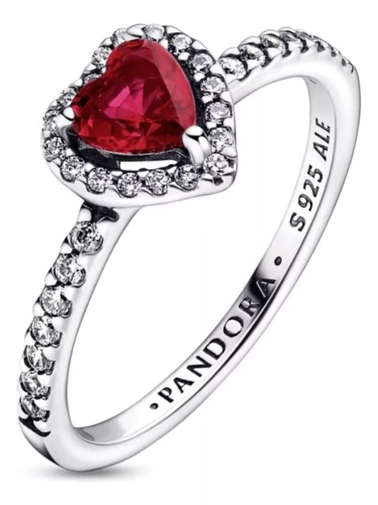 ANILLO CORAZON ELEVADO ROJO PLATA .925