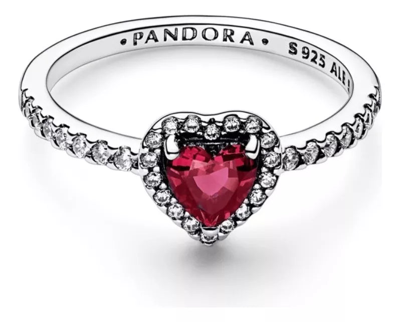 ANILLO CORAZON ELEVADO ROJO PLATA .925