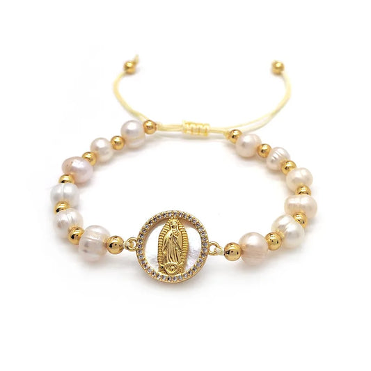 PULSERA VIRGEN REDONDA MADRE PERLA