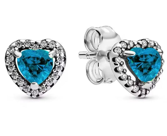 ARETES CORAZÓN AZUL PLATA .925