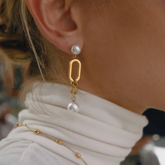 ARETE PERLA Y CADENA