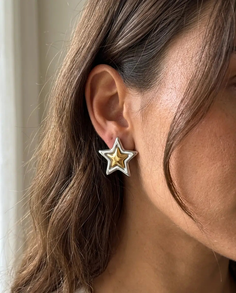 ARETE DOBLE ESTRELLA BICOLOR