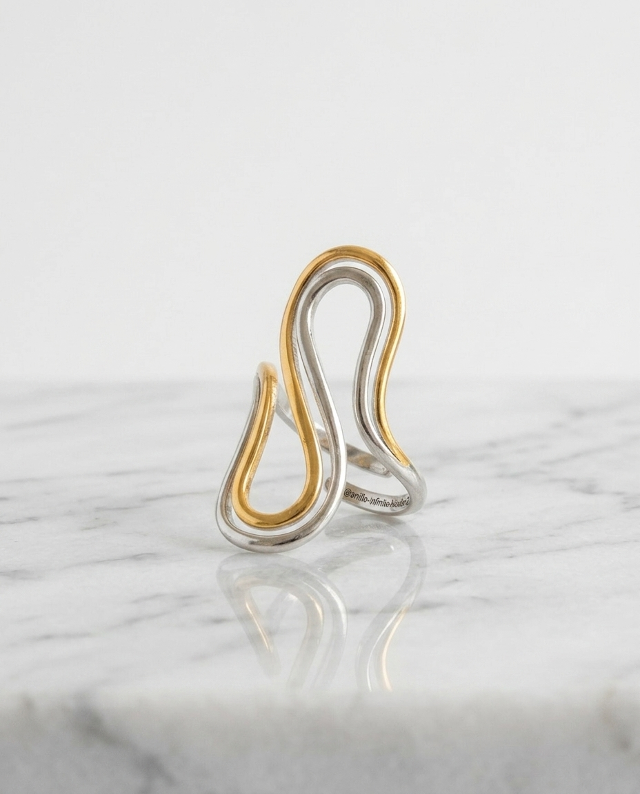 ANILLO DOBLE ONDA BICOLOR