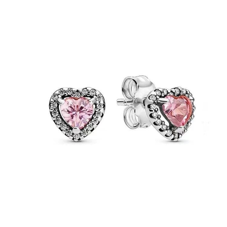 ARETES CORAZÓN ROSA PLATA .925