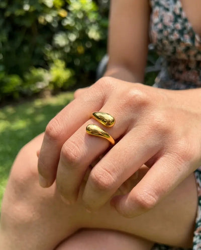 ANILLO DOS GOTAS ACERO DORADO