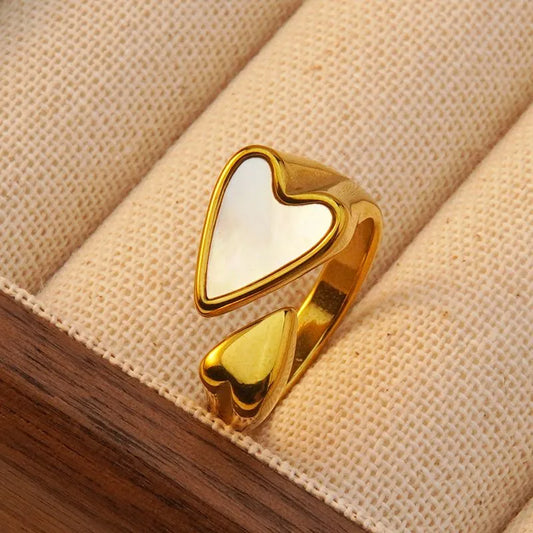 ANILLO CLASICO DOBLE CORAZON BLANCO
