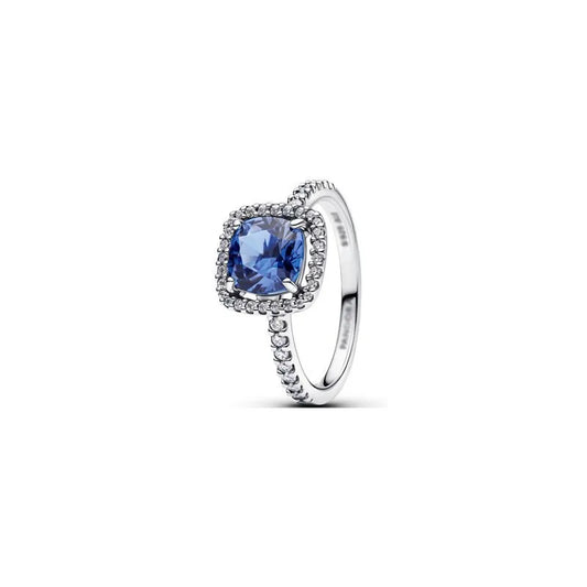 ANILLO CON HALO BRILLANTE AZUL PLATA .925