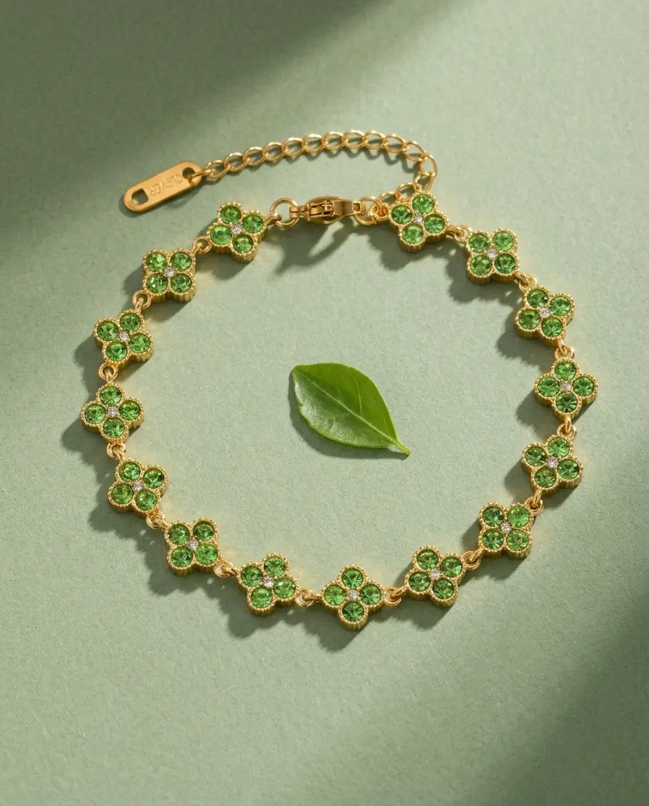 PULSERA TREBOL ZIRC VERDE