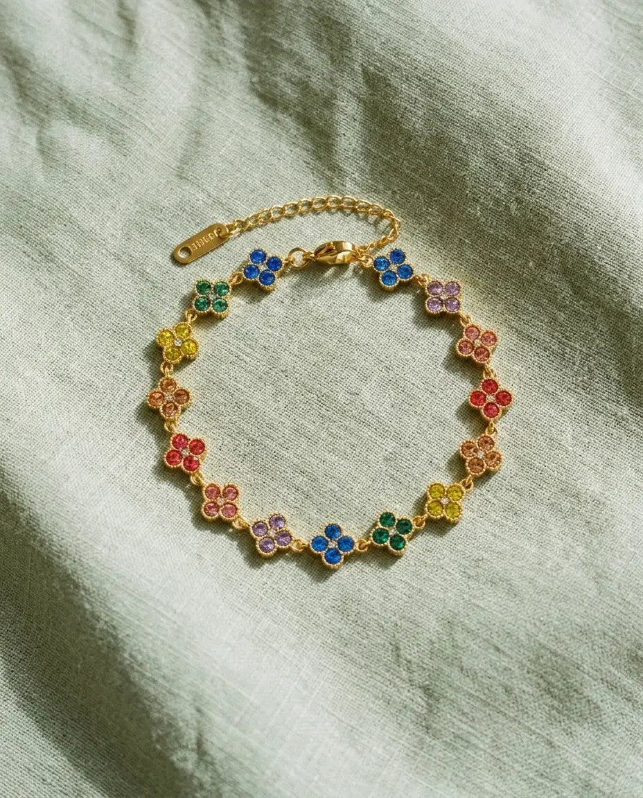 PULSERA TREBOL ZIRC ARCOIRIS